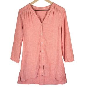 Tahari Linen Tunic Top Womens XL Salmon V Neck Oversized Lagenlook Minimalist